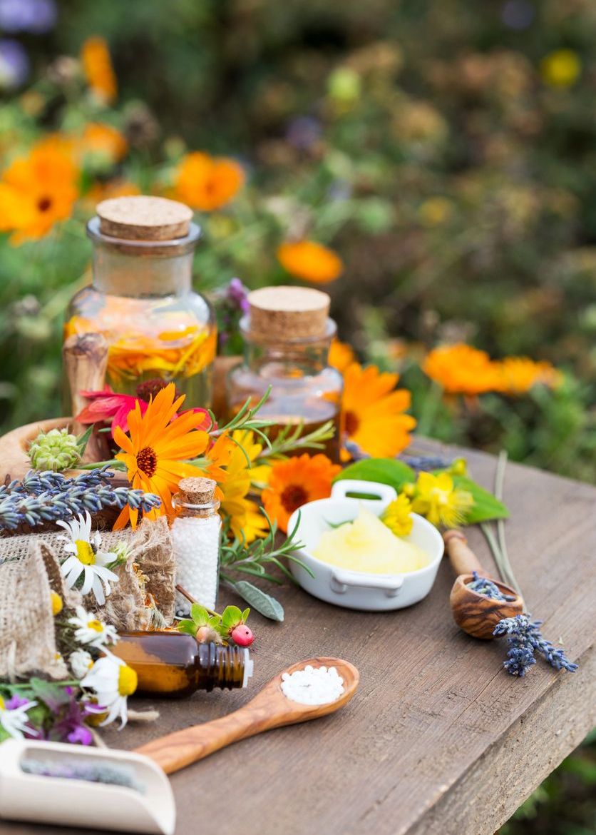 homeopathic medicine on wooden table